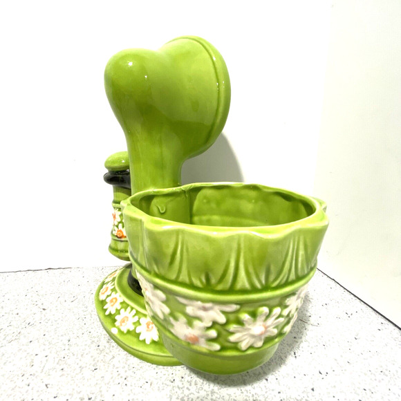 Vintage 1970 ceramic flower pot planter vase green white daisy candlestick phone - Picture 3 of 10
